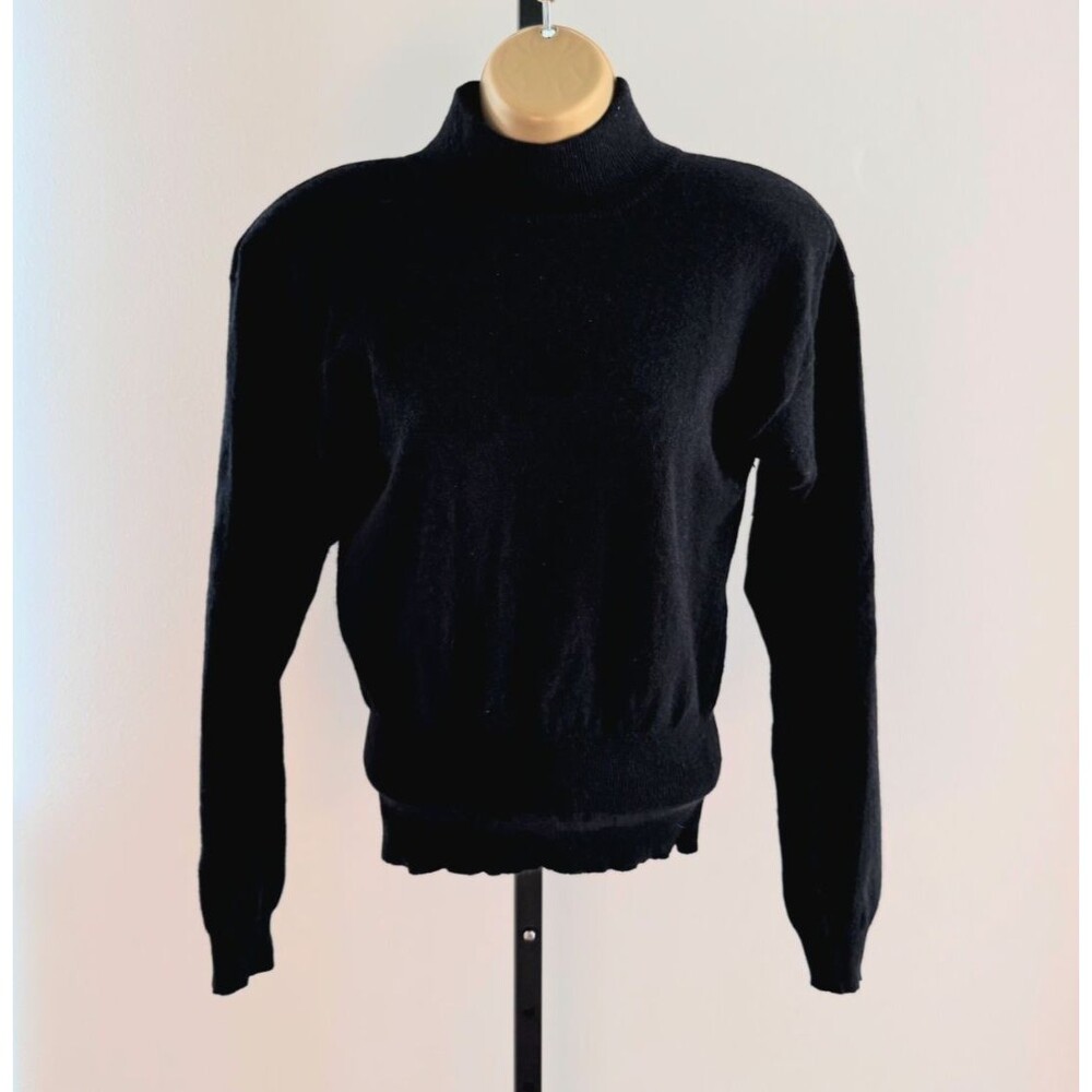 Vtg 1950s Black Angora Lambswool Sweater Sm Mock Neck Old Money Classic Timeless